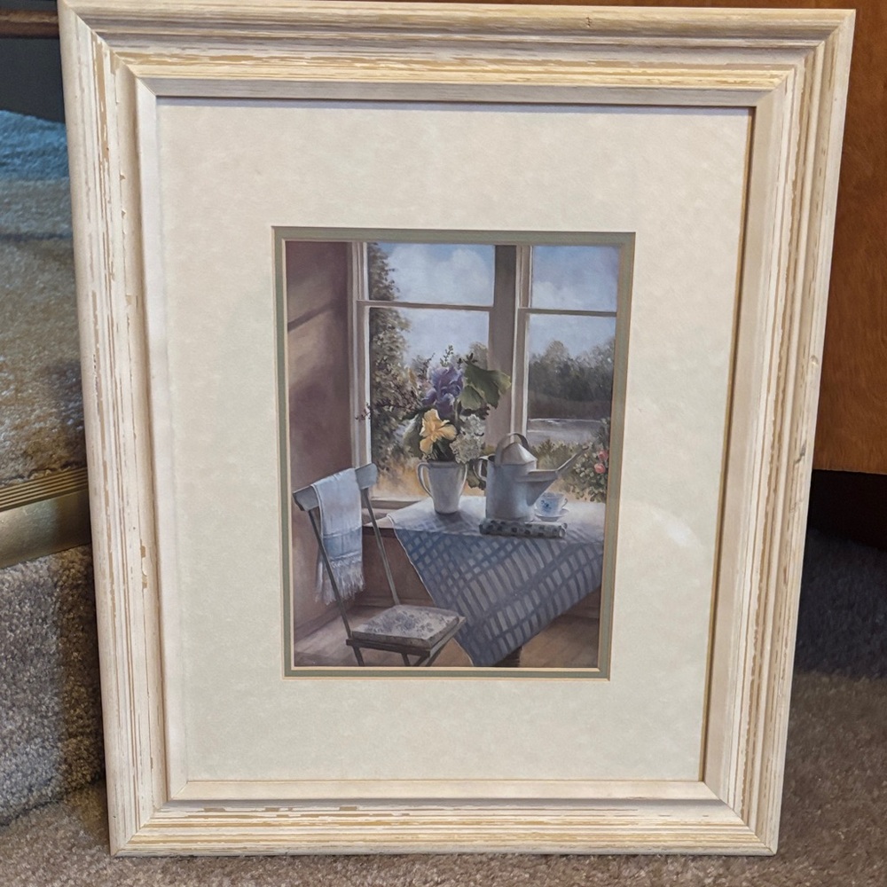 Framed Still Life Window Scene Art Print in Cream